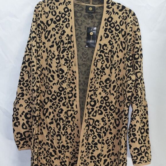 JM Collection Women's Cardigan Long Sleeve Animal Print Open Front Petite/Petite - Picture 1 of 6